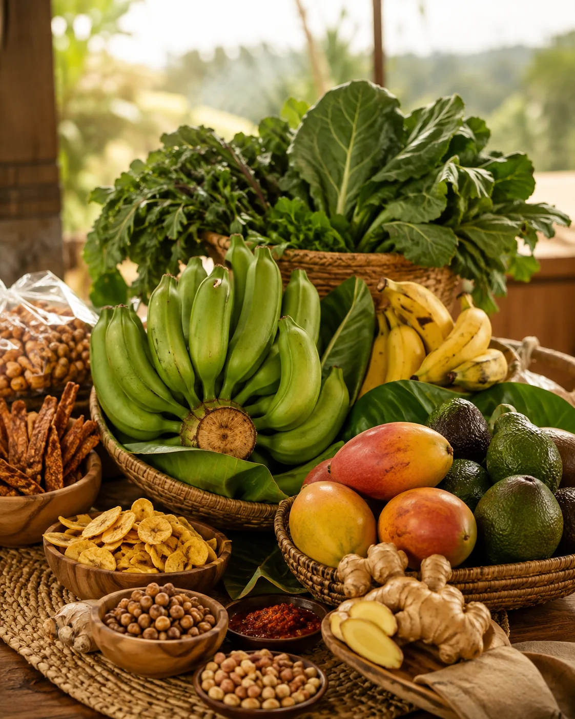 Ugandan fruits, avocados, matooke, ginger and snacks arranged for delivery